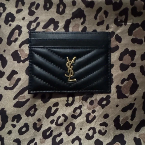 Yves Saint Laurent Black Card Holder with Gold Logo - Picture 1 of 4